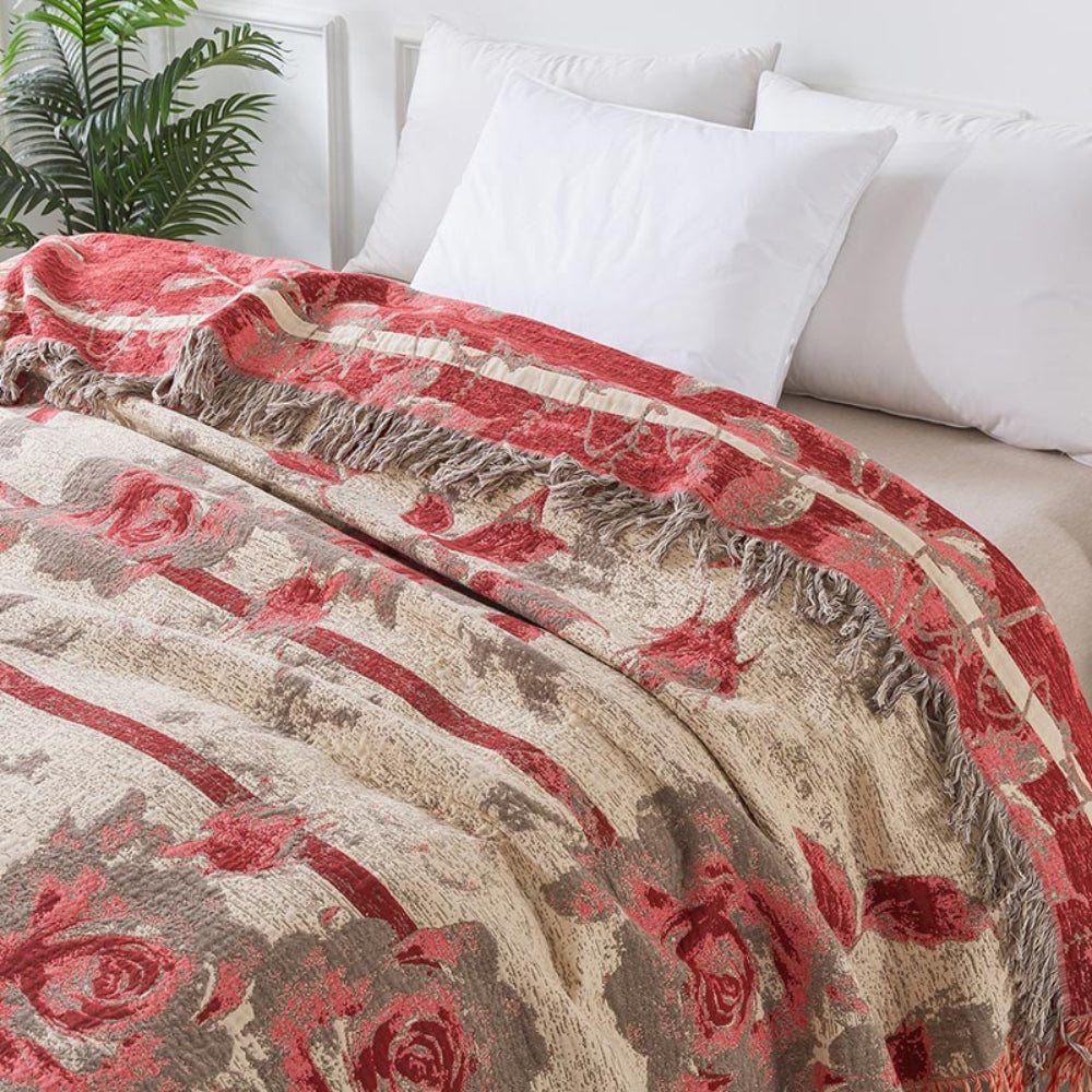 Rosewood Floral Jacquard Cotton Throw Blanket
