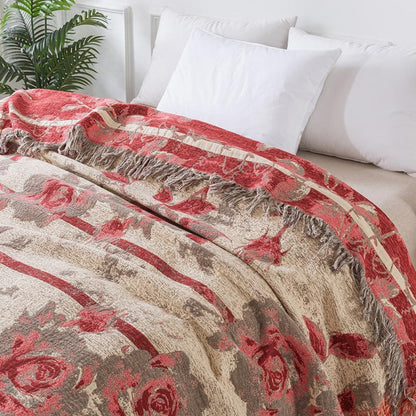 Rosewood Floral Jacquard Cotton Throw Blanket