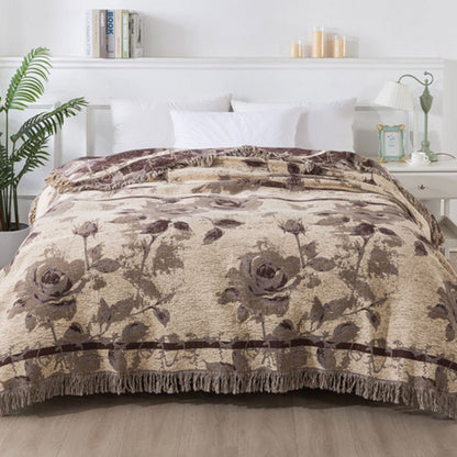 Rosewood Floral Jacquard Cotton Throw Blanket