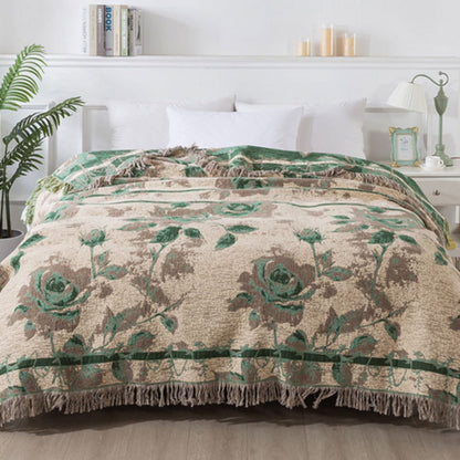 Rosewood Floral Jacquard Cotton Throw Blanket