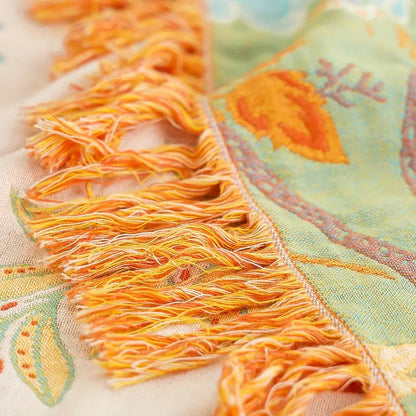 Cotton Floral Bohemian Throw Blanket | Artistic Fringe Accent