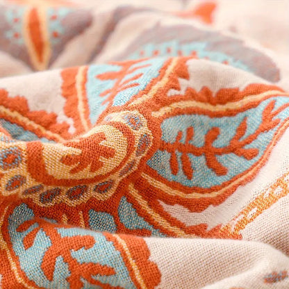 Cotton Floral Bohemian Throw Blanket | Artistic Fringe Accent