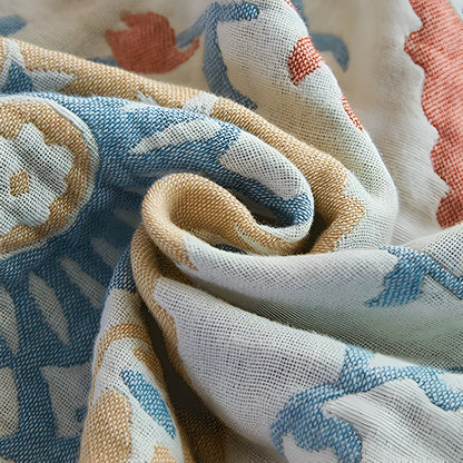 Floral Print Cotton Reversible Throw Blanket