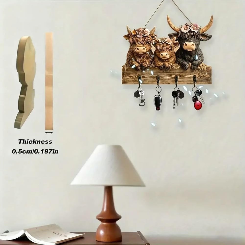 ⏰Final 3 Hours🎉🎁 Highland Cow Key Holder - Rustic Home Decor