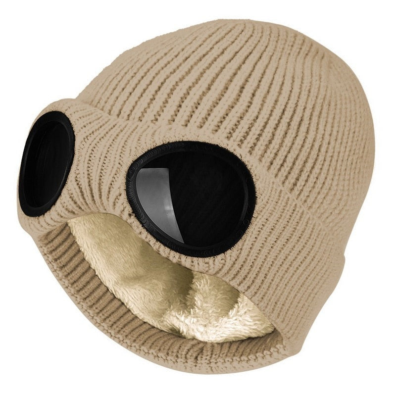 Goggle Ribbed Knit Winter Hat