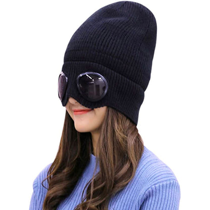 Goggle Ribbed Knit Winter Hat
