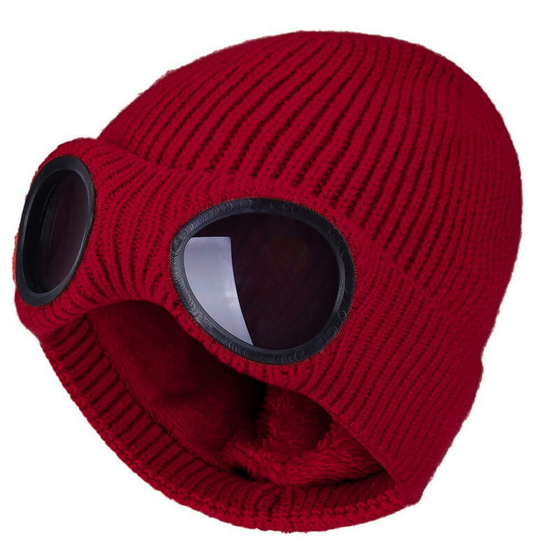 Goggle Ribbed Knit Winter Hat