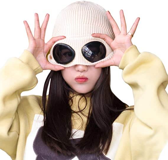 Goggle Ribbed Knit Winter Hat