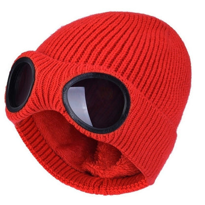 Goggle Ribbed Knit Winter Hat
