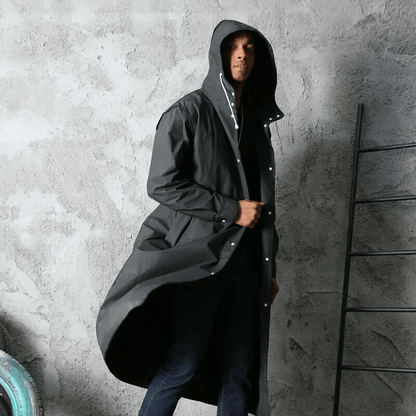 Stylish Long Black Raincoat