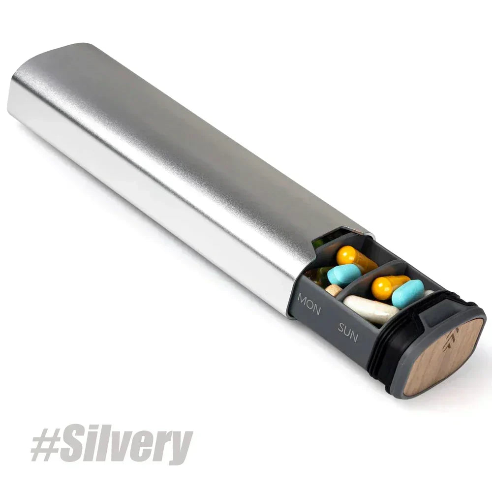 Weekly Pill Organizer - Aluminum & Wood Design