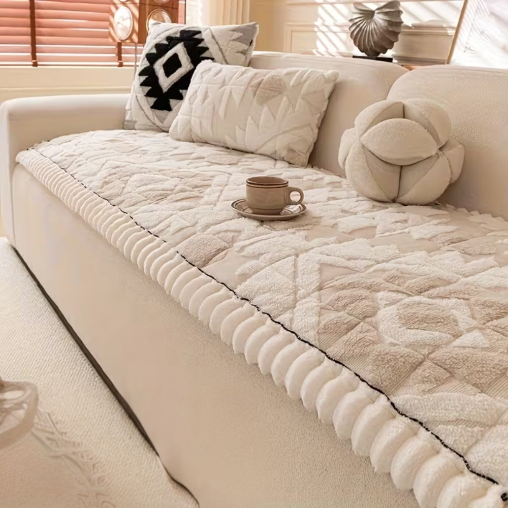 Plush Quilted Sofa Cover for Winter Comfort