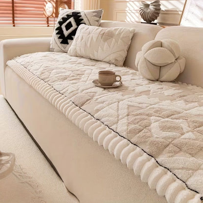 Plush Quilted Sofa Cover for Winter Comfort