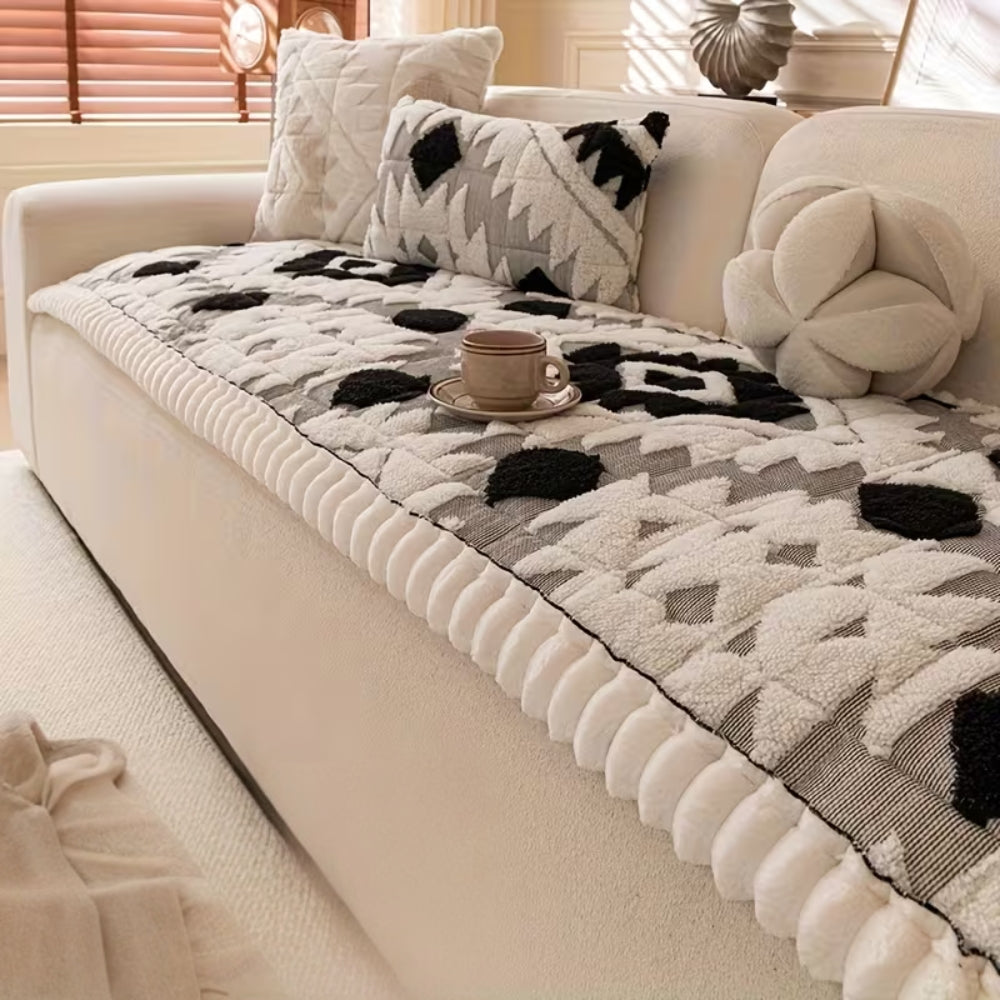 Plush Quilted Sofa Cover for Winter Comfort