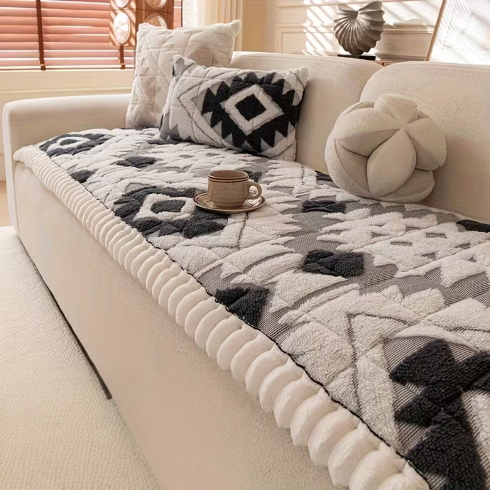 Plush Quilted Sofa Cover for Winter Comfort