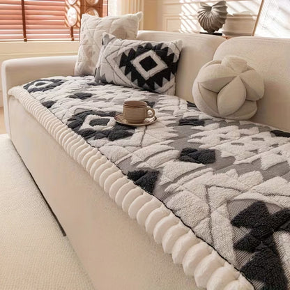 Plush Quilted Sofa Cover for Winter Comfort