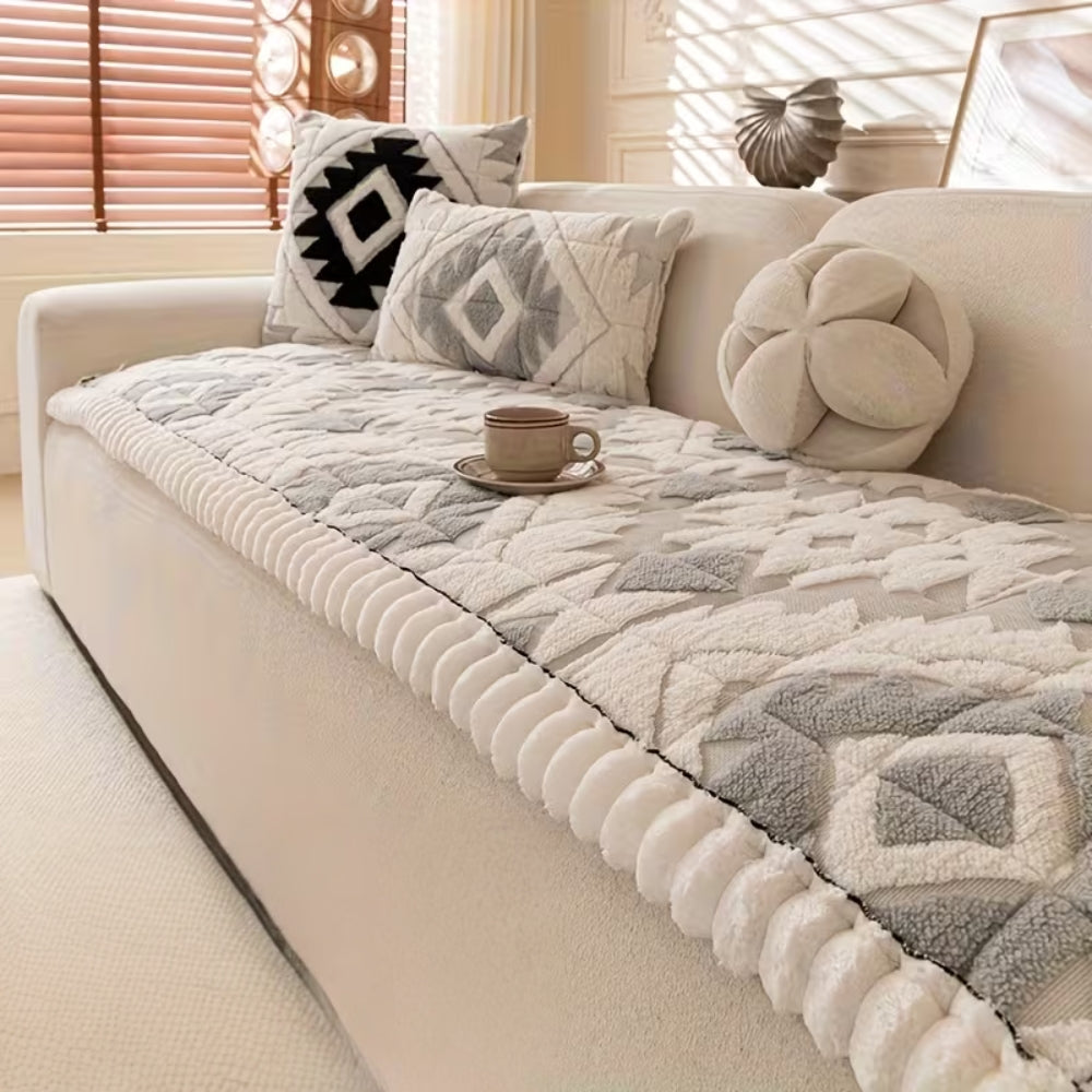 Plush Quilted Sofa Cover for Winter Comfort