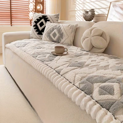 Plush Quilted Sofa Cover for Winter Comfort
