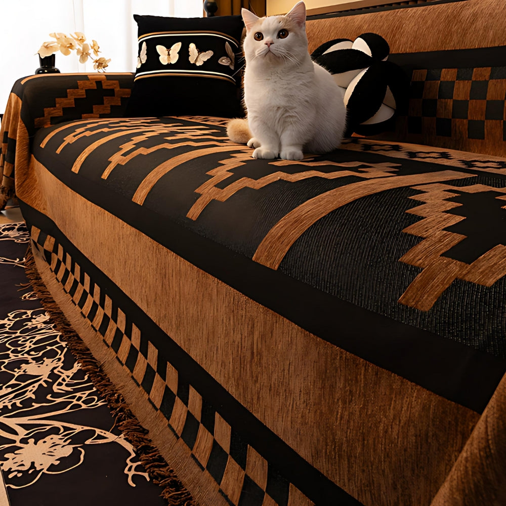 Geometric Tribal Chenille Blanket for Sofas