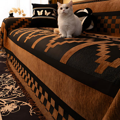 Geometric Tribal Chenille Blanket for Sofas