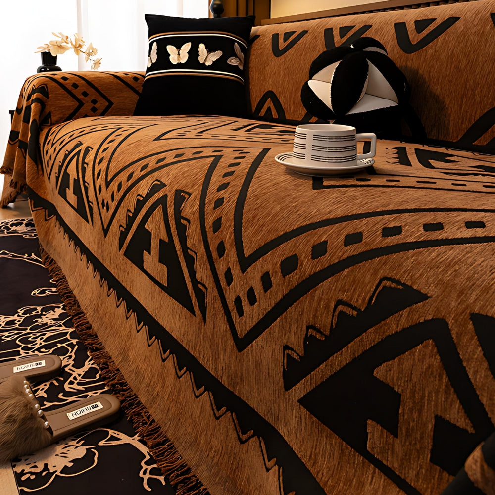 Geometric Tribal Chenille Blanket for Sofas