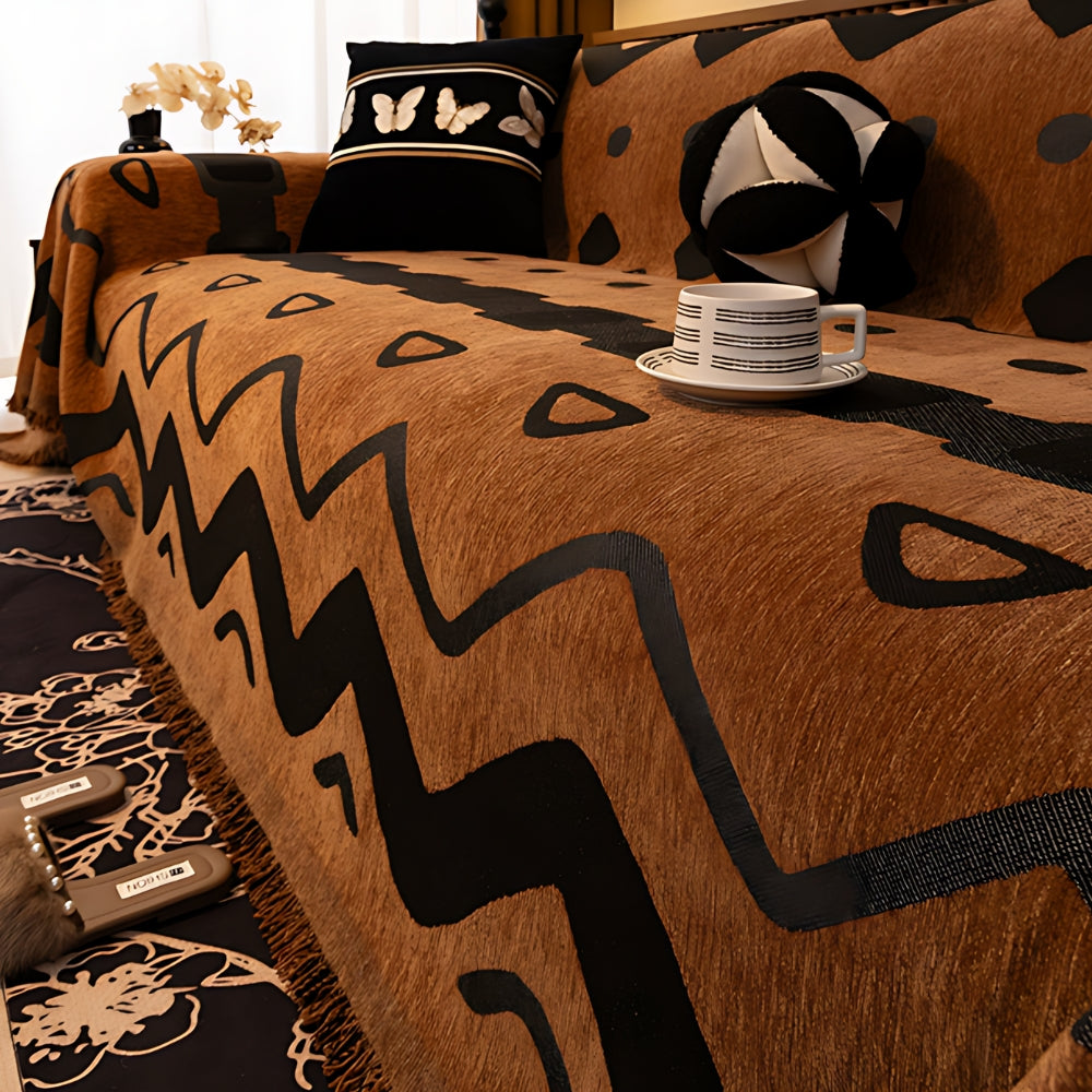 Geometric Tribal Chenille Blanket for Sofas