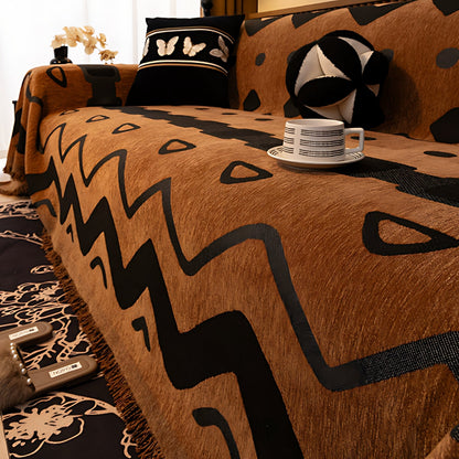 Geometric Tribal Chenille Blanket for Sofas