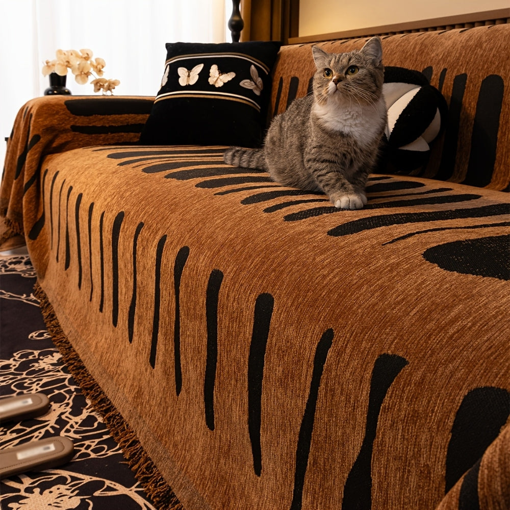 Geometric Tribal Chenille Blanket for Sofas