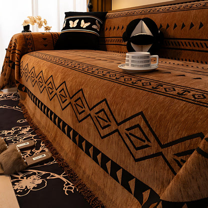 Geometric Tribal Chenille Blanket for Sofas