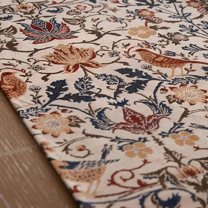 Tapestry Table Runner with Floral Bird Motif & Tassels