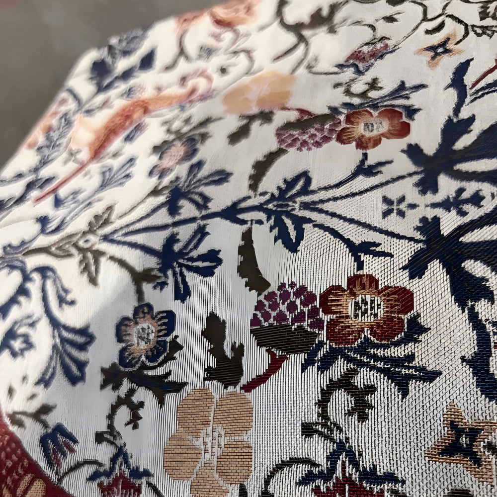 Tapestry Table Runner with Floral Bird Motif & Tassels