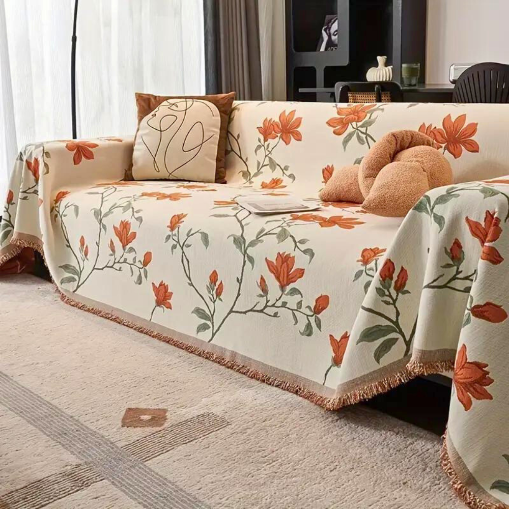 Floral Chenille Sofa Slipcover - Vintage Style