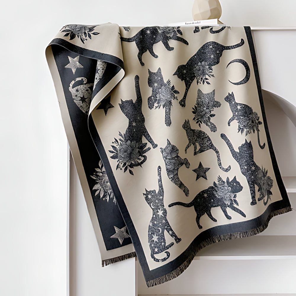 Vintage-Inspired Cat Print Scarf