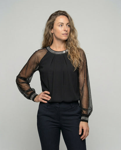 Niki | Elegant Sequined Mesh Sleeve Top