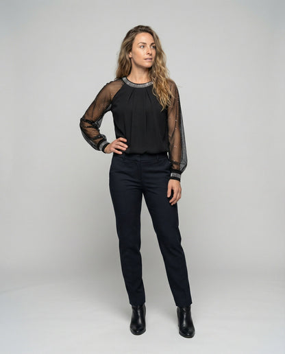 Niki | Elegant Sequined Mesh Sleeve Top
