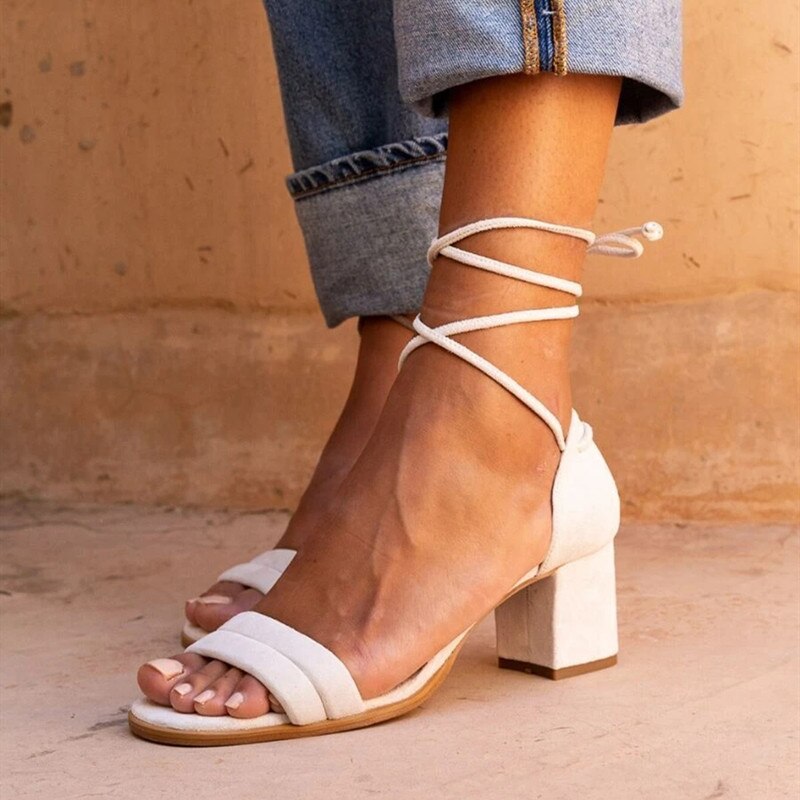 Women's Lace-Up Open Toe Block Sandals