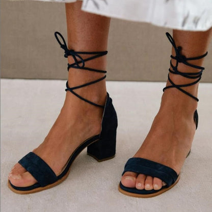 Women's Lace-Up Open Toe Block Sandals