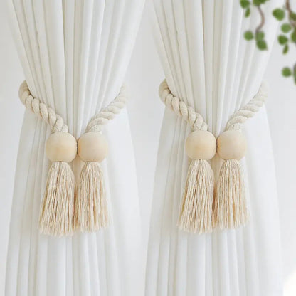 Wood Bead Tassel Curtain Holders | 2 Pc Set