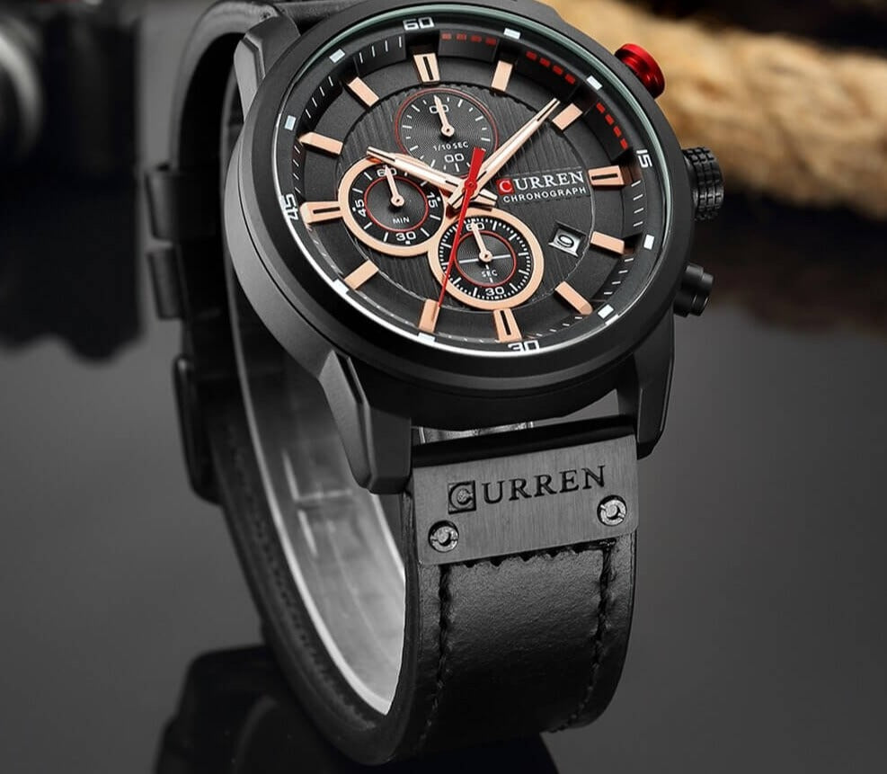 Men's Leather Strap Chronograph Watch